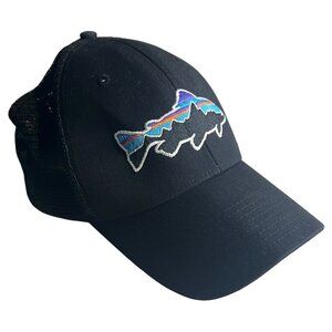 Patagonia Fitz Roy Trucker Hat Cap Snapback Mesh Black Fish Outdoors Hiking